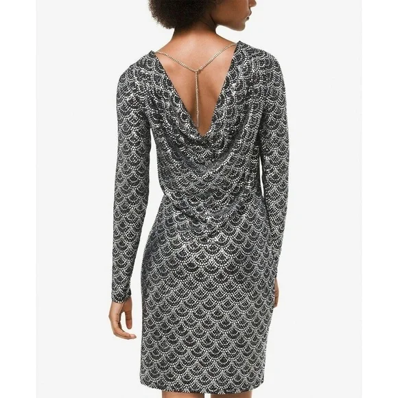 Michael Kors Black Silver Lame Cowl Back Dress XS - Picture 7 of 7